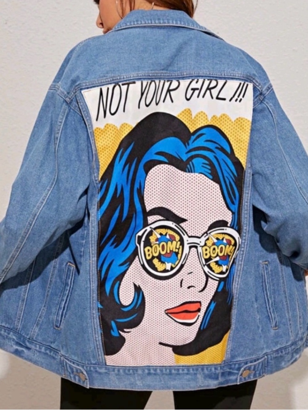 SHEIN Blue Denim Jacket with Pop-Art Back Panel